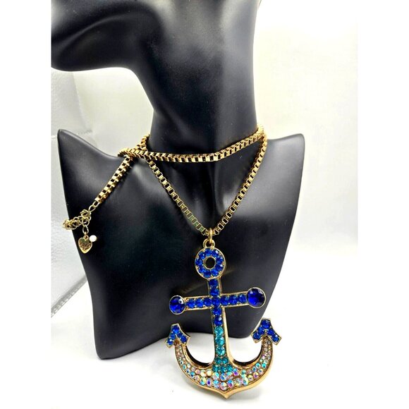 FAB BETSEY JOHNSON Rhinestone Embellished Anchor Necklace 28" chain 4" anchor - Picture 1 of 5